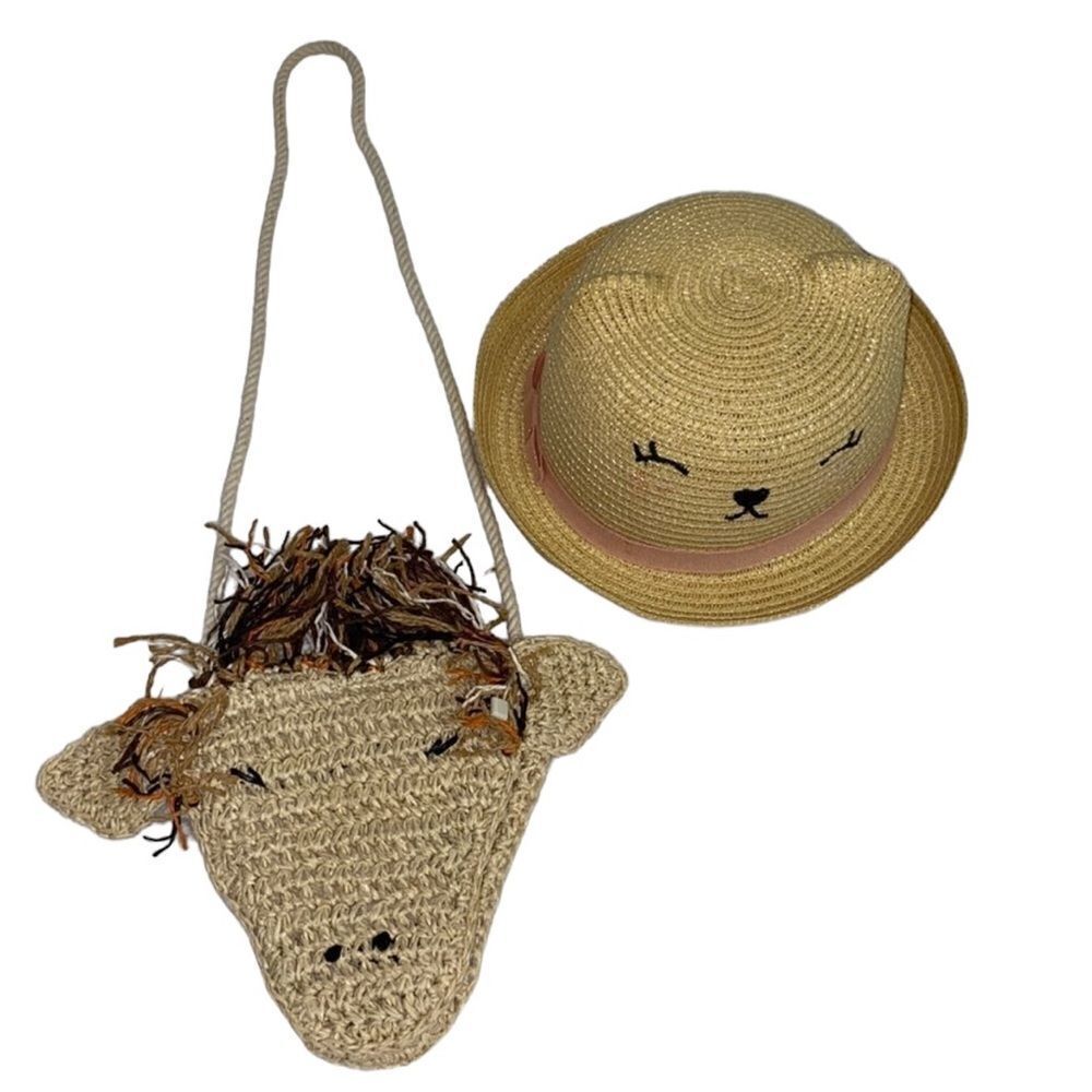 Zara/H&M  Girls Beige Straw Bag & Hat(6-8yrs)